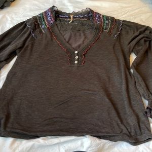 COPY - Free people Grey embroidery top size L